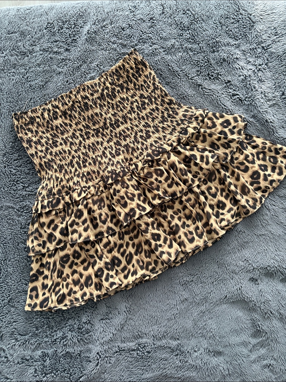 Leopard Print Ruffled Mini Skirt - Tan/Black